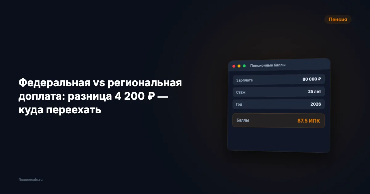 Федеральная vs региональная доплата к пенсии 2026: разница 4 200 ₽ в среднем — а до 29 000 ₽ на Чукотке