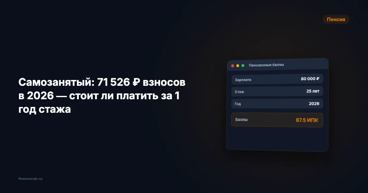Самозанятый: 71 526 ₽ взносов в 2026 — стоит ли платить за 1 год стажа