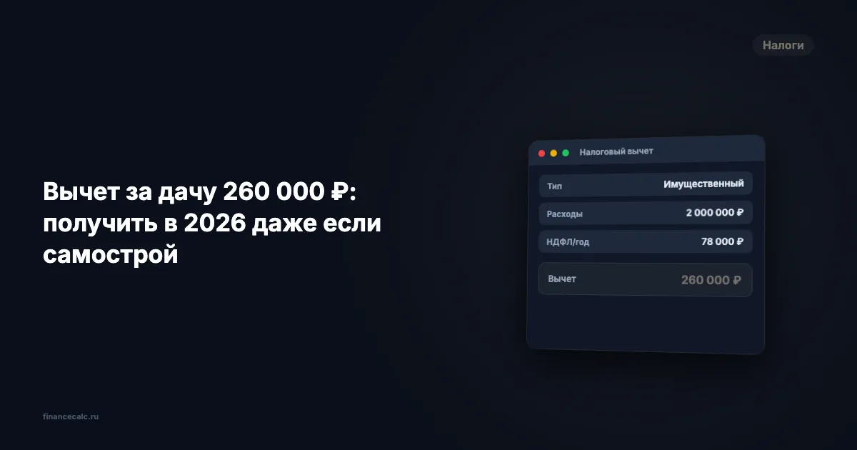 Вычет за дачу 260 000 ₽: как получить в 2026 — даже если построили самостроем