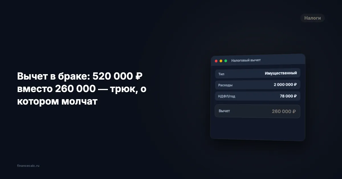 Вычет в браке: 520 000 ₽ вместо 260 000 — трюк, о котором молчат