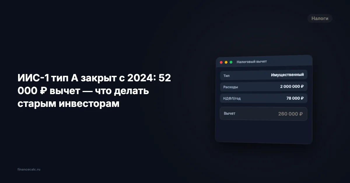 ИИС-1 типа А закрыт с 2024: 52 000 ₽ вычет — что делать старым инвесторам