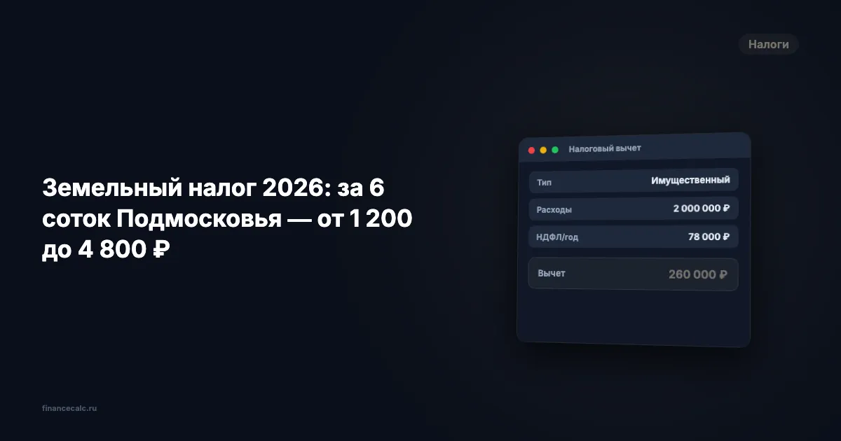 Земельный налог 2026: за 6 соток Подмосковья — от 1 200 до 4 800 ₽
