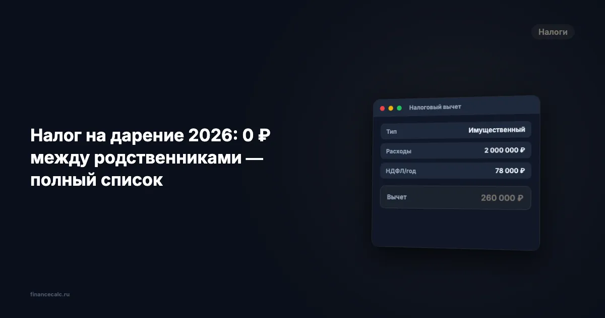 Налог на дарение 2026: 0 ₽ между родственниками — полный список