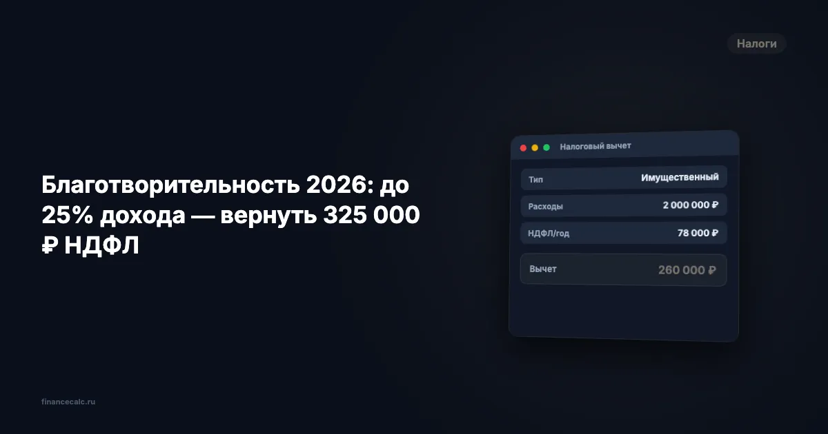Благотворительность 2026: до 25% дохода — вернуть до 325 000 ₽ НДФЛ
