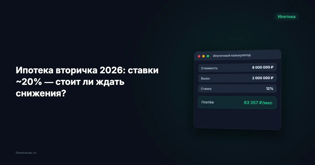 Ипотека вторичка 2026: ставки 20% — ждать год или брать сейчас?
