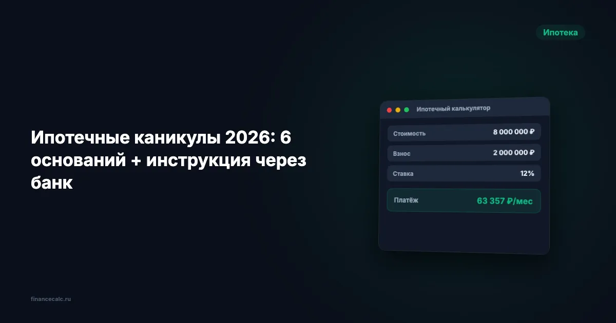 Ипотечные каникулы 2026: 6 оснований + инструкция через банк за 5 рабочих дней