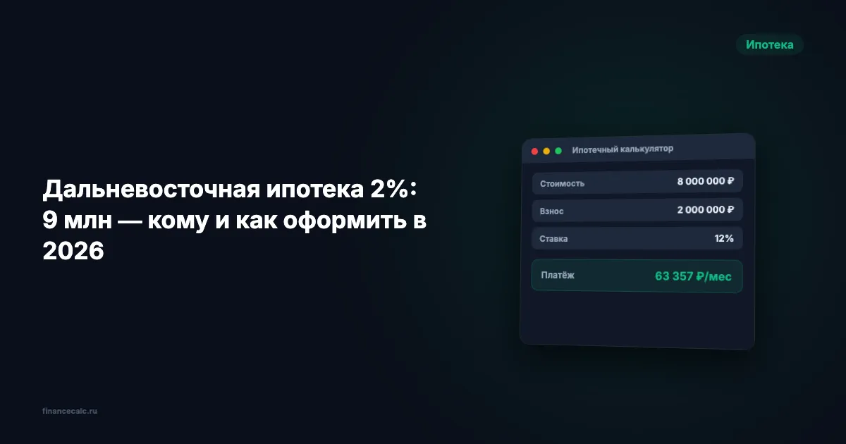 Дальневосточная ипотека 2% в 2026: до 9 млн — кому и как оформить