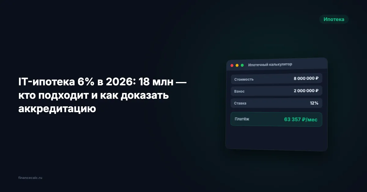 IT-ипотека 6% в 2026: до 18 млн в договоре (9 млн льготы) — как доказать аккредитацию