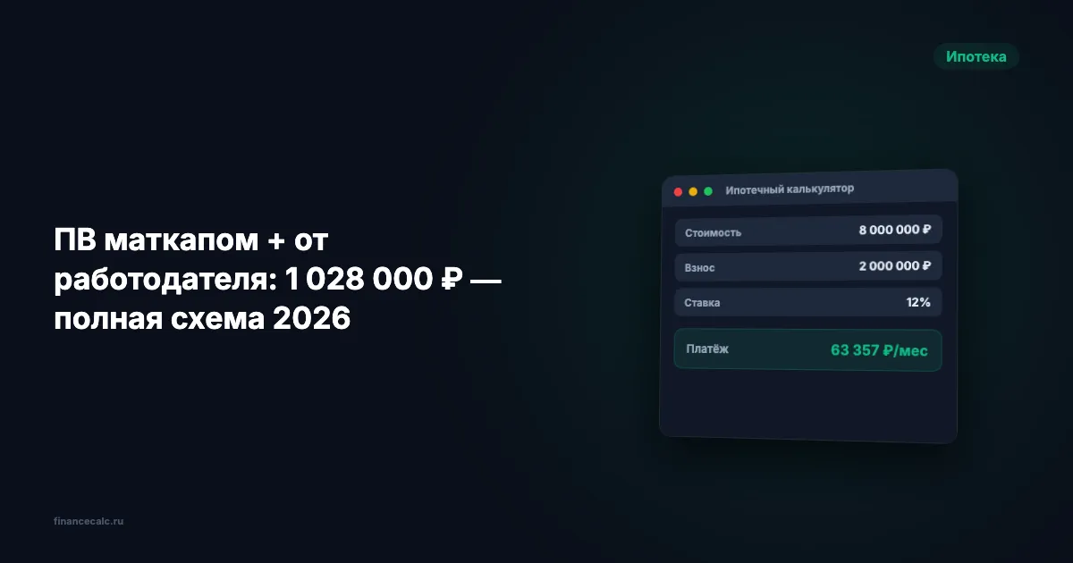 Первоначальный взнос маткапом + от работодателя: до 1 028 000 ₽ — полная схема 2026