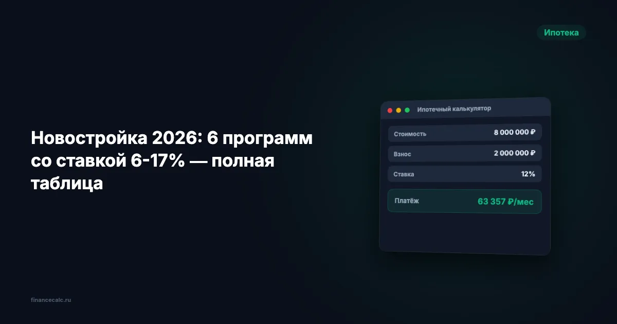 Новостройка 2026: 6 программ со ставкой 6-17% — полная таблица