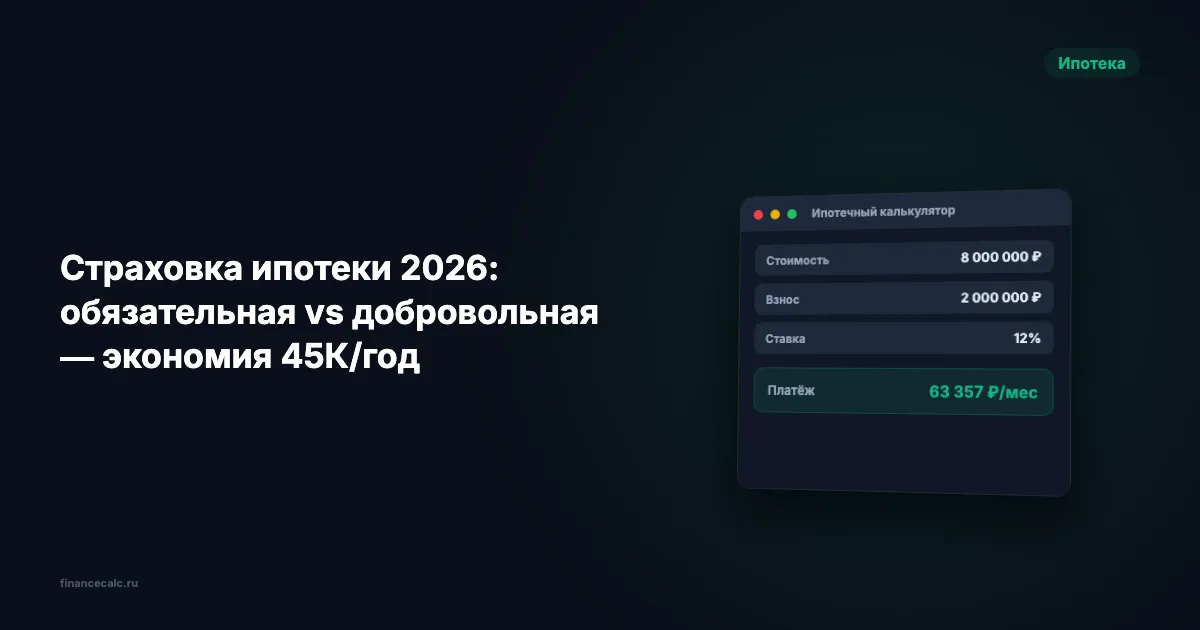 Страховка ипотеки 2026: обязательная vs добровольная — экономия до 45 000 ₽/год