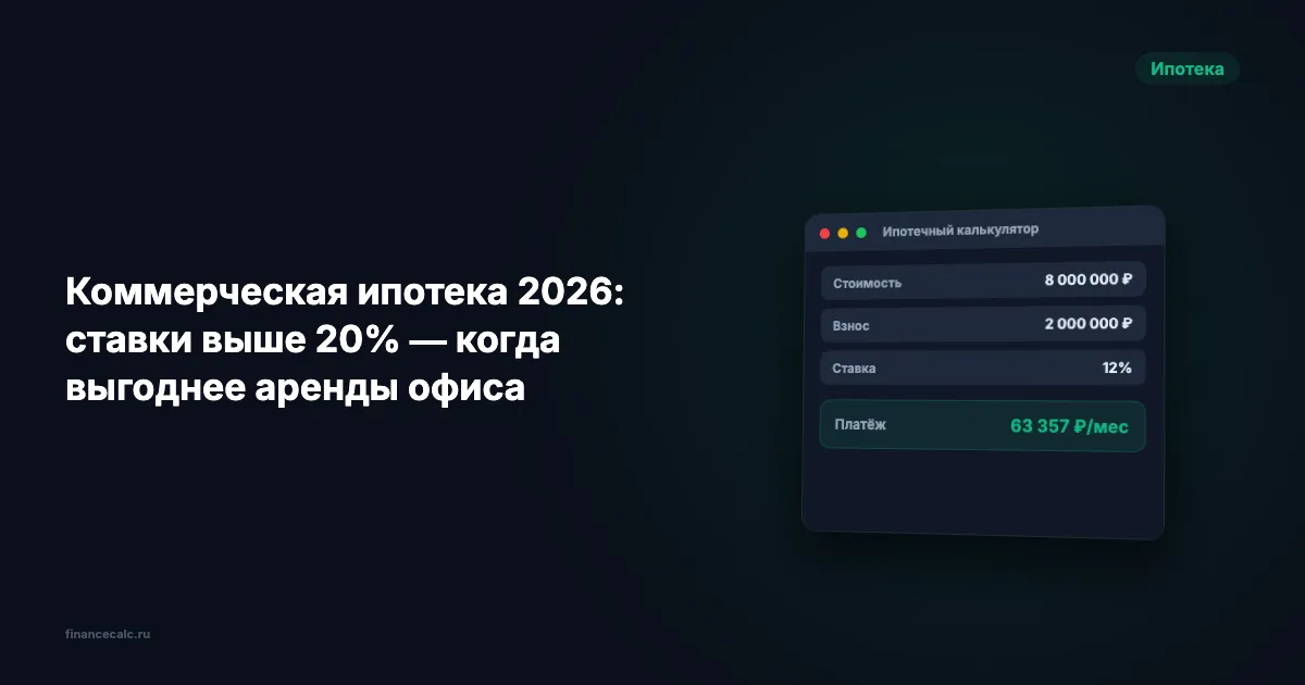 Коммерческая ипотека 2026: ставки выше 20% — когда выгоднее аренды офиса