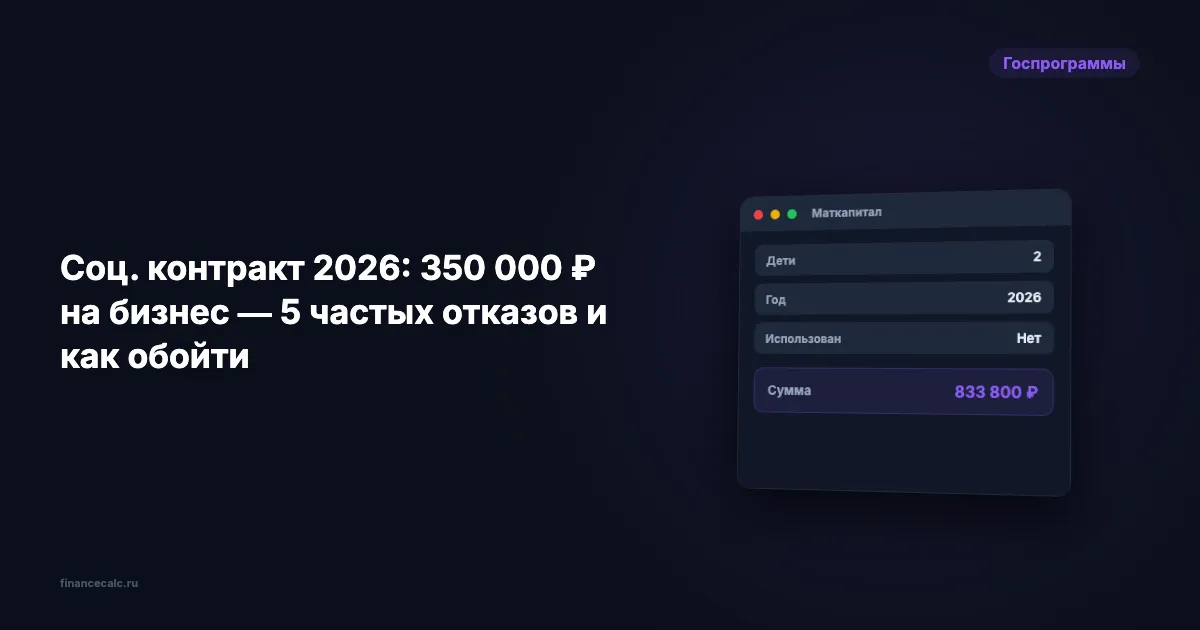 Соцконтракт 2026: до 350 000 ₽ на бизнес — 5 частых отказов и как обойти