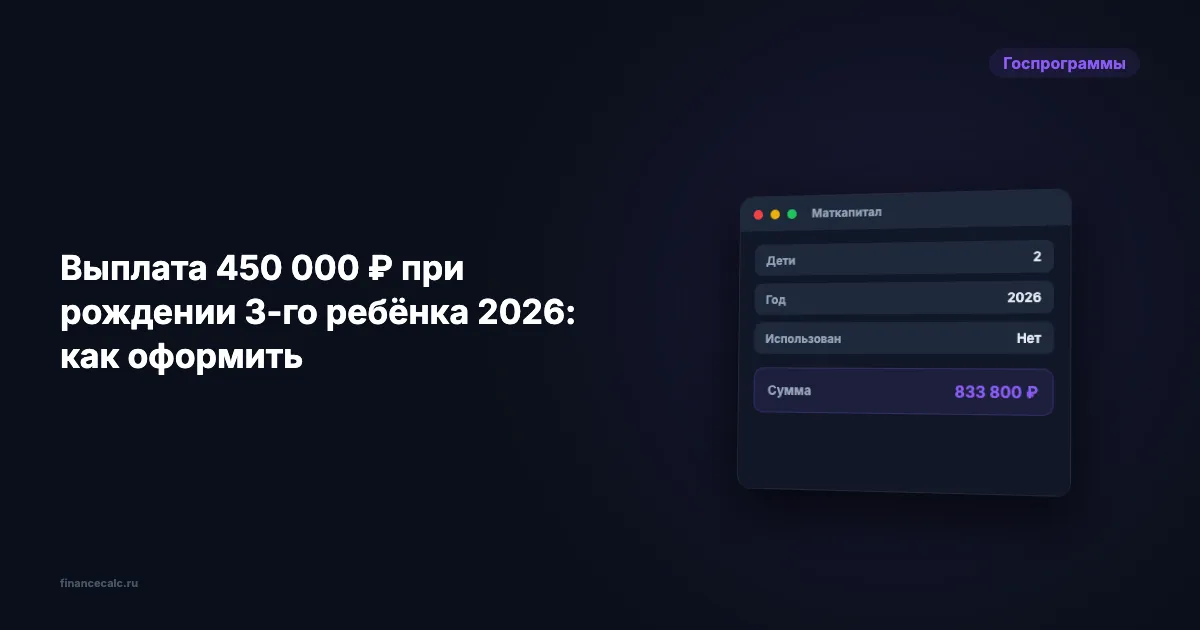 450 000 ₽ при рождении 3-го ребёнка 2026: как оформить за 19 дней