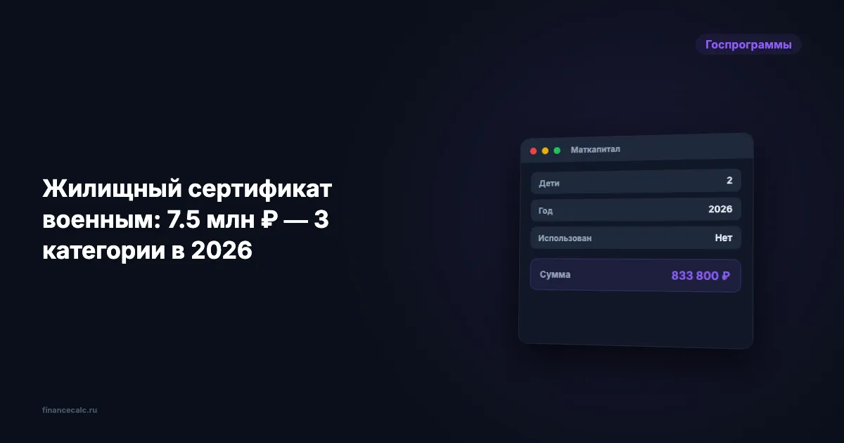 Жилищный сертификат военным: 7,5 млн ₽ — 3 категории в 2026