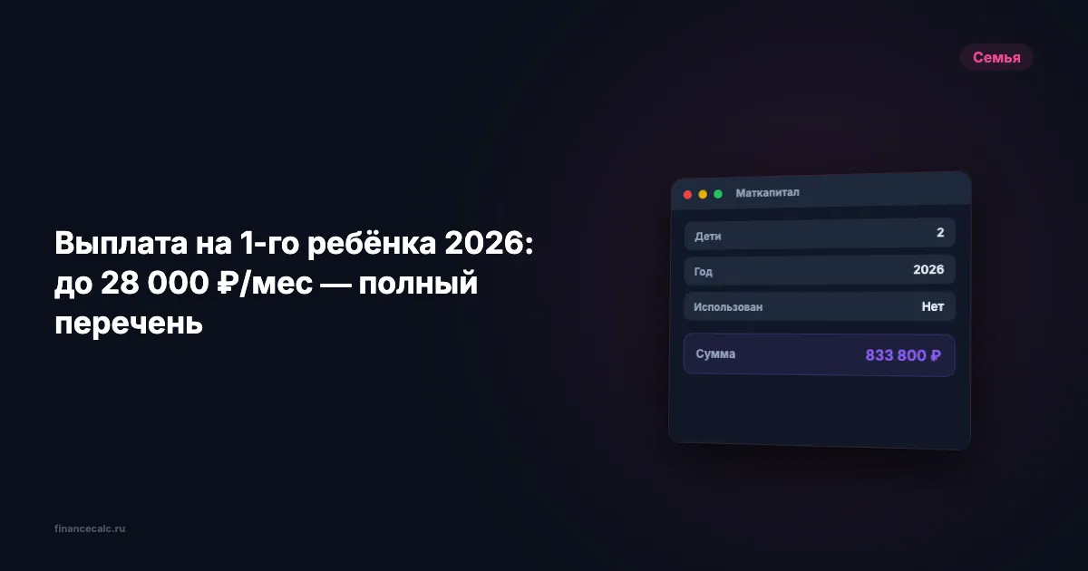 Выплата на 1-го ребёнка 2026: до 28 000 ₽/мес — полный перечень