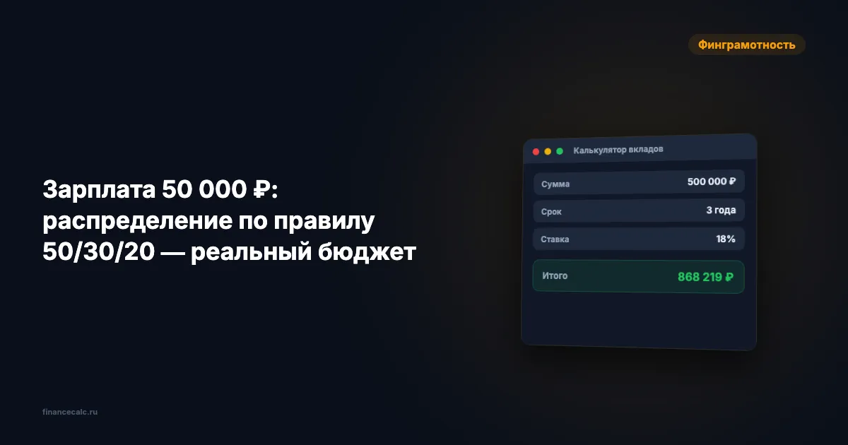 Зарплата 50 000 ₽: правило 50/30/20 — почему не сходится бюджет