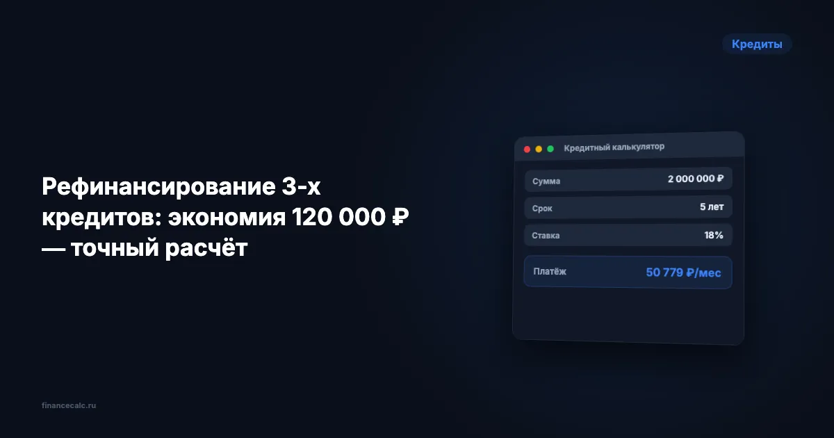 Рефинансирование 3 кредитов: как проверить экономию до 120 000 ₽