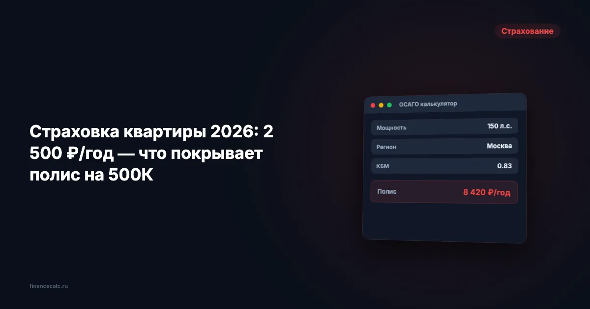 Страховка квартиры 2026: 2 500 ₽/год — что покрывает полис на 500К