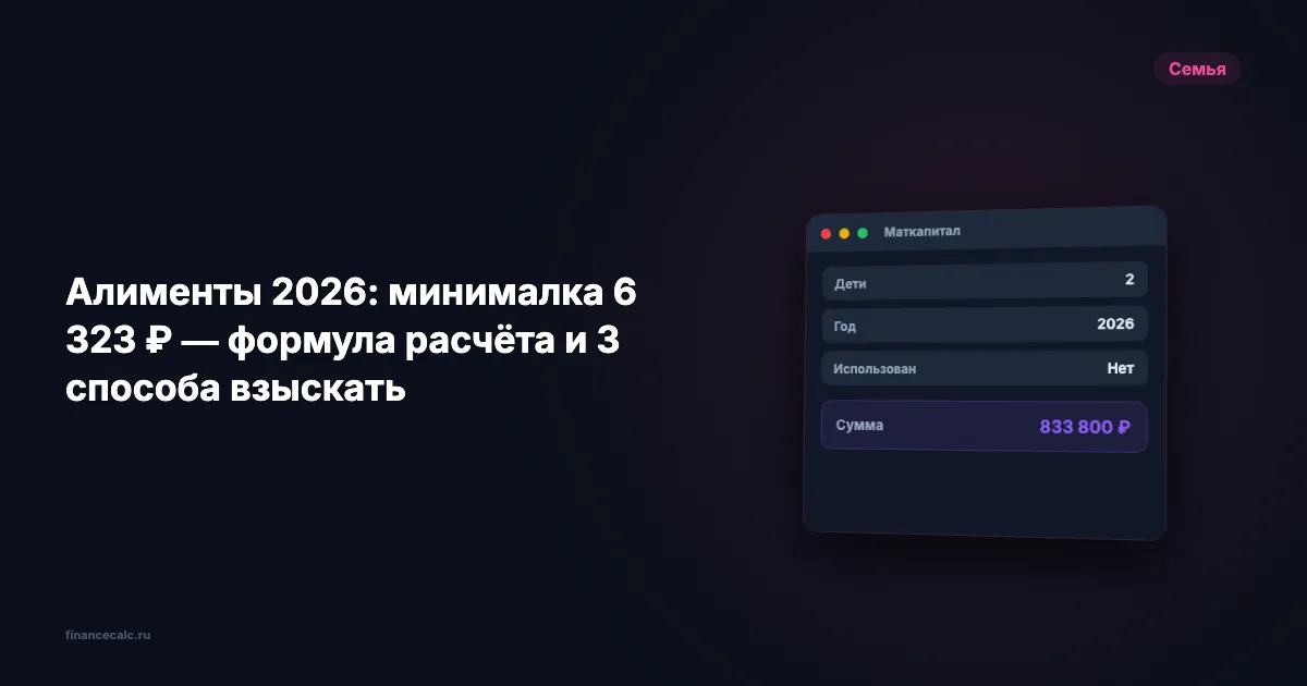 Алименты 2026: минимум 6 773 ₽ — формула расчёта и 3 способа взыскать