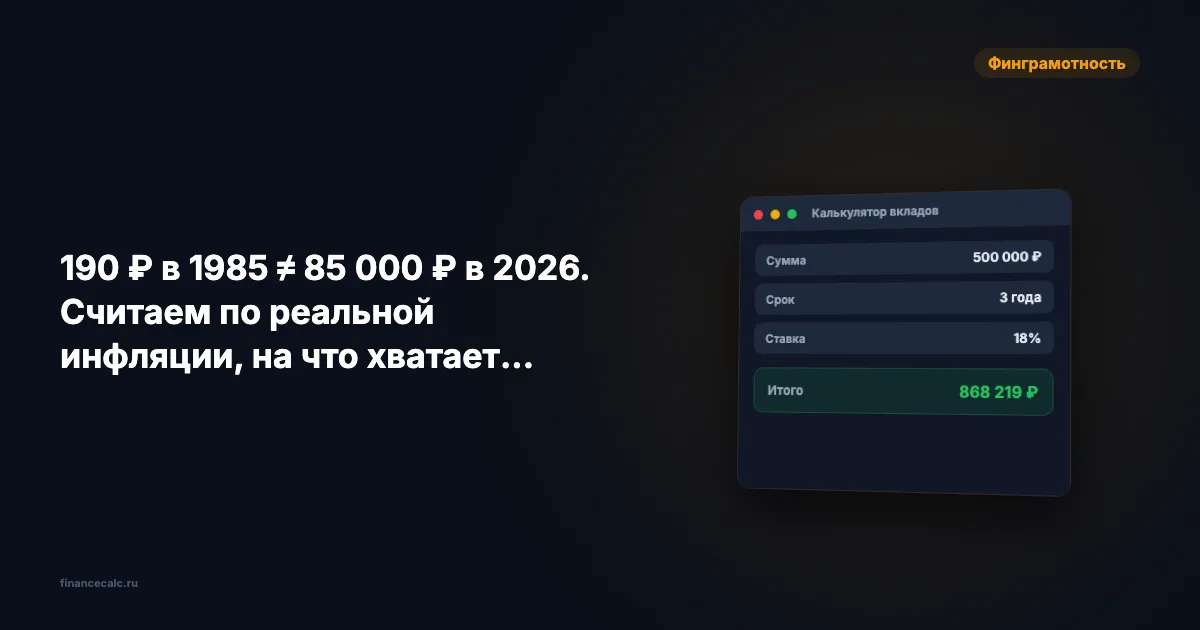 190 ₽ в 1985 ≠ 85 000 ₽ в 2026. Считаем по реальной инфляции, на что хватает сегодня