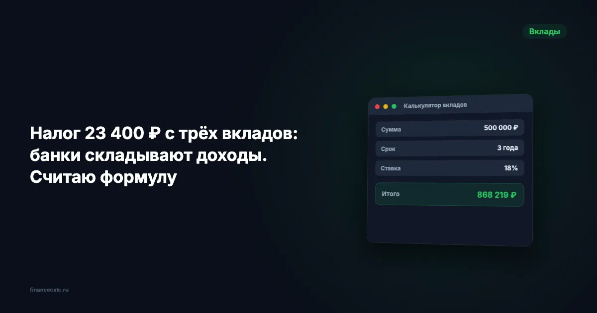 Налог 24 180 ₽ с трёх вкладов: банки складывают доходы. Считаю формулу
