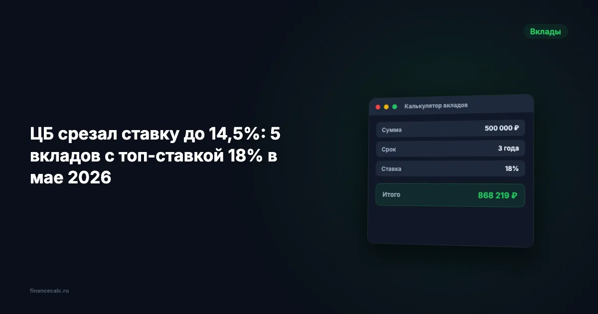 ЦБ срезал ставку до 14,5%: 5 вкладов со ставками до 22% в мае 2026