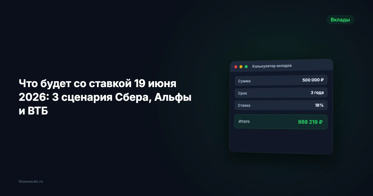 Что будет со ставкой 19 июня 2026: 3 сценария Сбера, Альфы и ВТБ