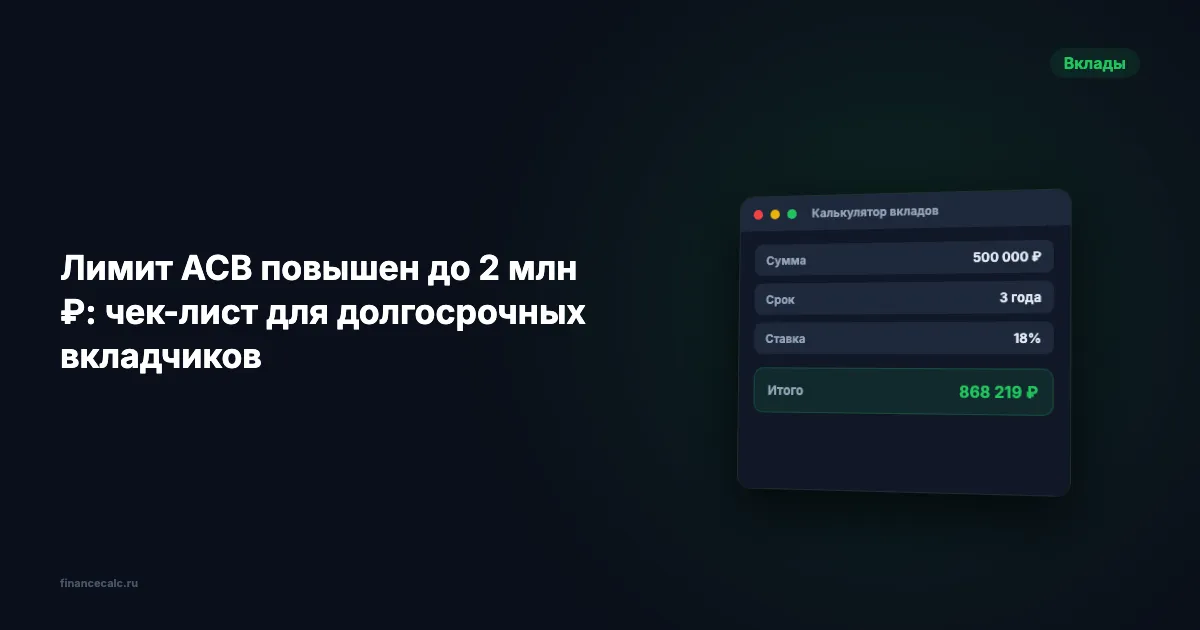 Лимит АСВ повышен до 2 млн ₽: чек-лист для долгосрочных вкладчиков