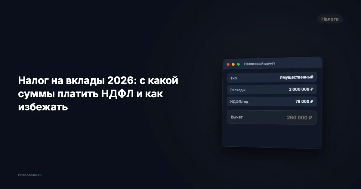 Налог на вклады 2026: с какой суммы платить НДФЛ и как избежать