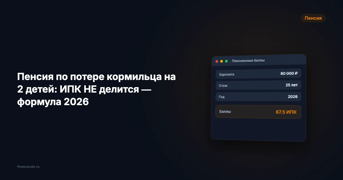 Пенсия по потере кормильца на 2 детей: ИПК НЕ делится — формула 2026
