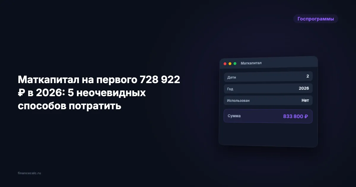 Маткапитал на первого 728 921,90 ₽ в 2026: 5 неочевидных способов потратить