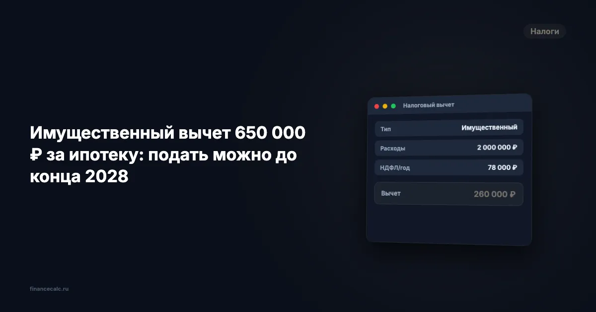 Имущественный вычет 650 000 ₽ за ипотеку: подать можно до конца 2028