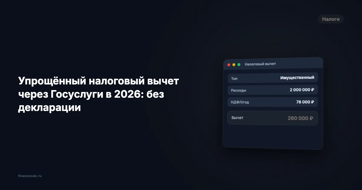 Упрощённый налоговый вычет в 2026 без декларации: 5 видов, 30 дней, до 260 000 ₽