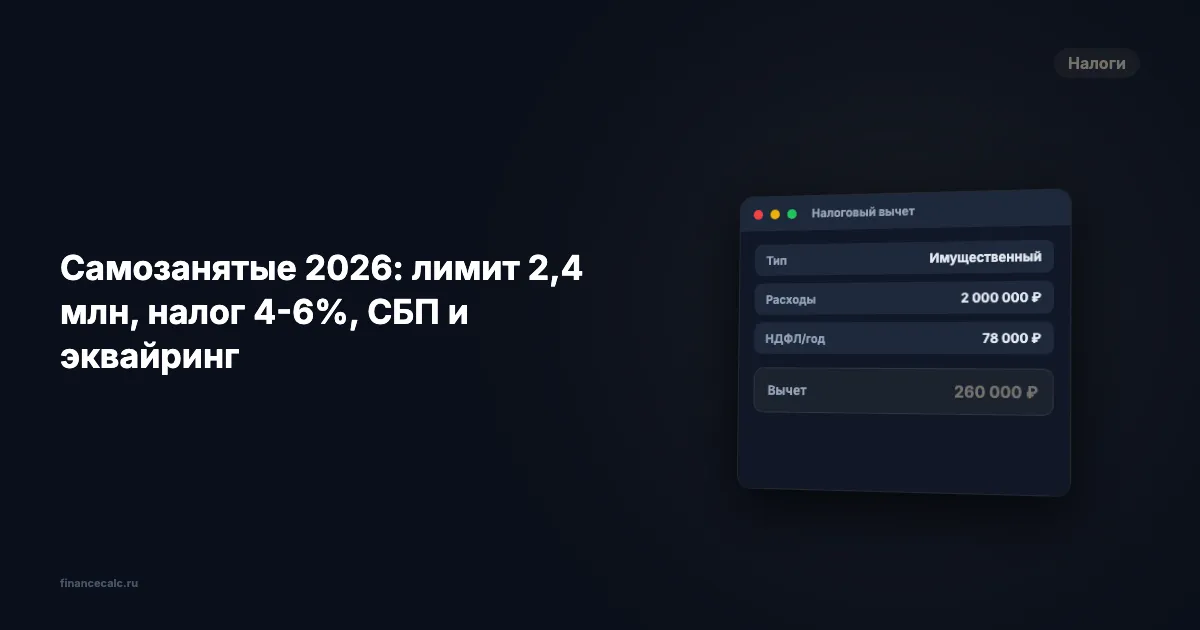 Самозанятые 2026: лимит 2,4 млн ₽, налог 4-6% и комиссии СБП — полный разбор