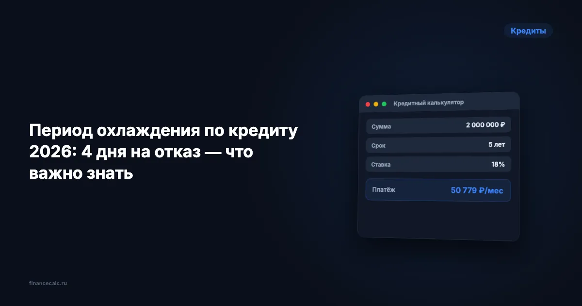 Период охлаждения по кредиту 2026: 4 часа на отказ при сумме до 200 000 ₽ — полный разбор