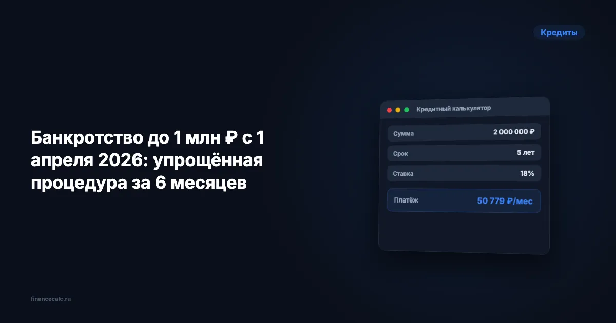 Банкротство через МФЦ за 0 ₽: списать долг до 1 млн ₽ за 6 месяцев — кому положено в 2026