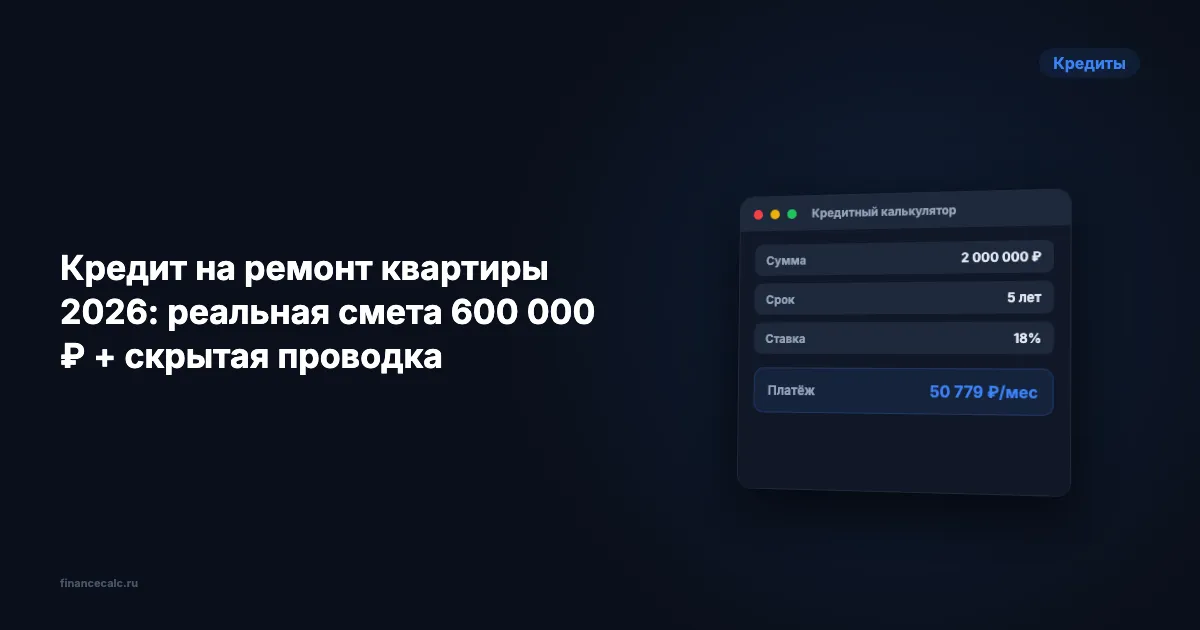 Кредит на ремонт 2026: смета от 600 000 ₽ и проводка