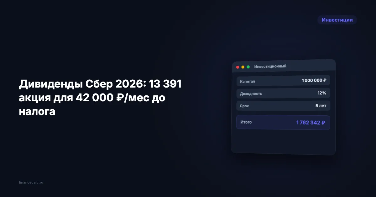 Дивиденды Сбер 2026: 13 391 акция для 42 000 ₽/мес до налога