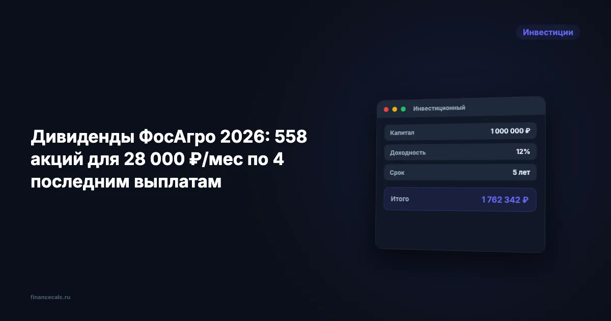 Дивиденды ФосАгро 2026: 558 акций для 28 000 ₽/мес по 4 последним выплатам