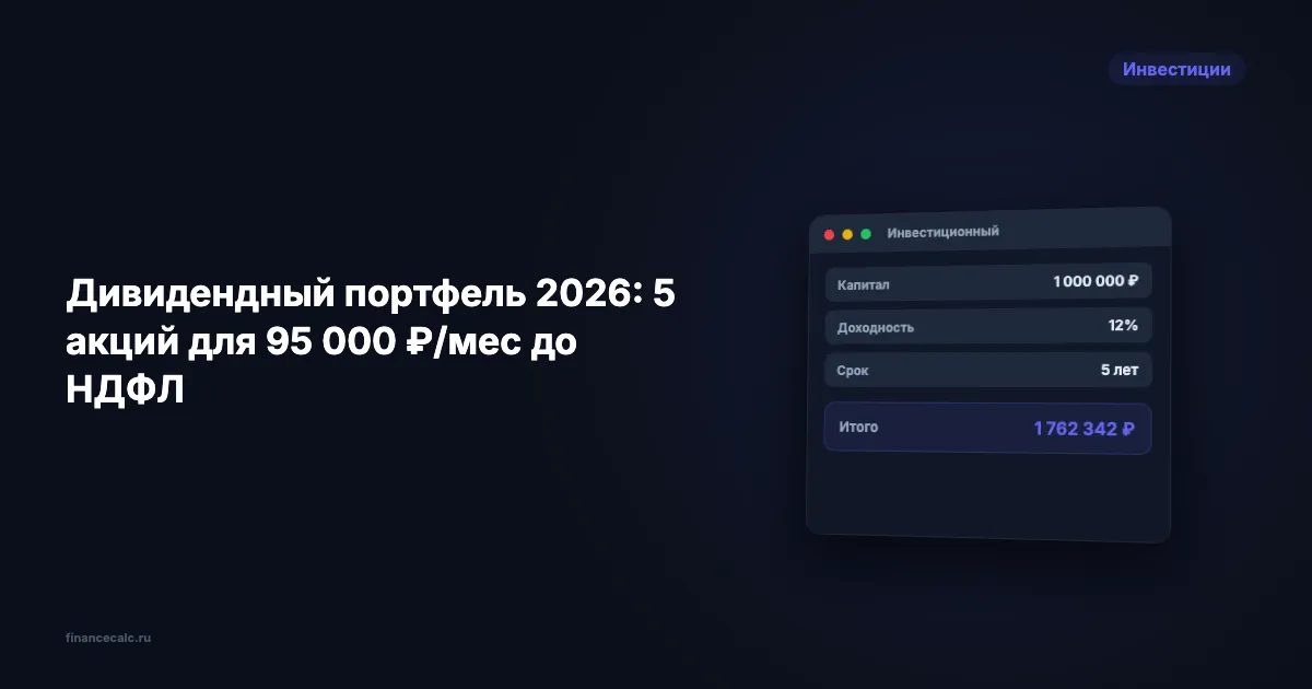 Дивидендный портфель 2026: 5 акций для 95 000 ₽/мес до НДФЛ