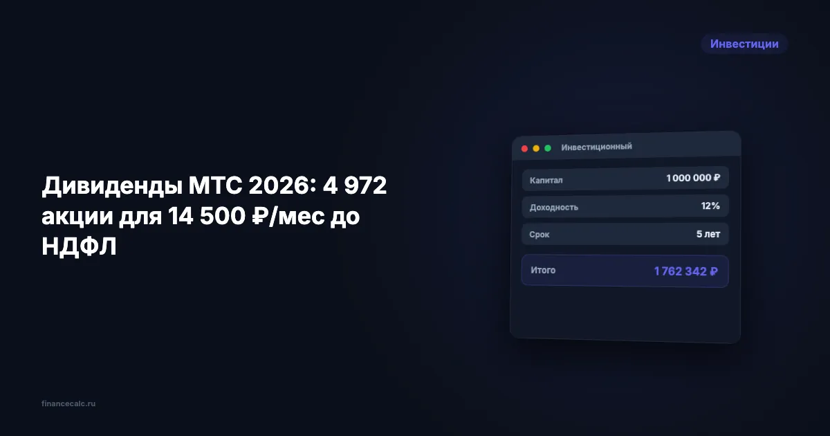Дивиденды МТС 2026: 4 972 акции для 14 500 ₽/мес до НДФЛ