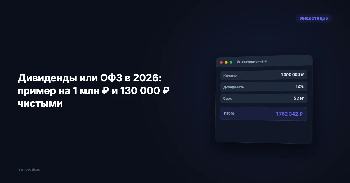 Дивиденды или ОФЗ в 2026: пример на 1 млн ₽ и 130 000 ₽ чистыми