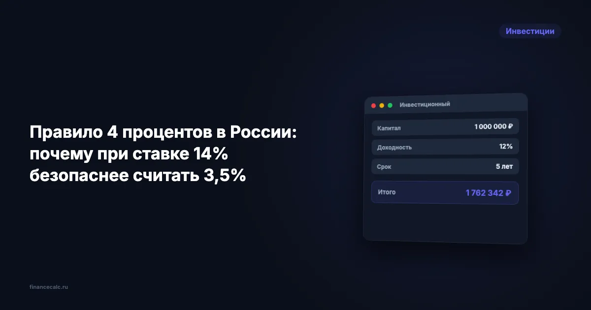 Правило 4 процентов в России: почему при ставке 14% безопаснее считать 3,5%
