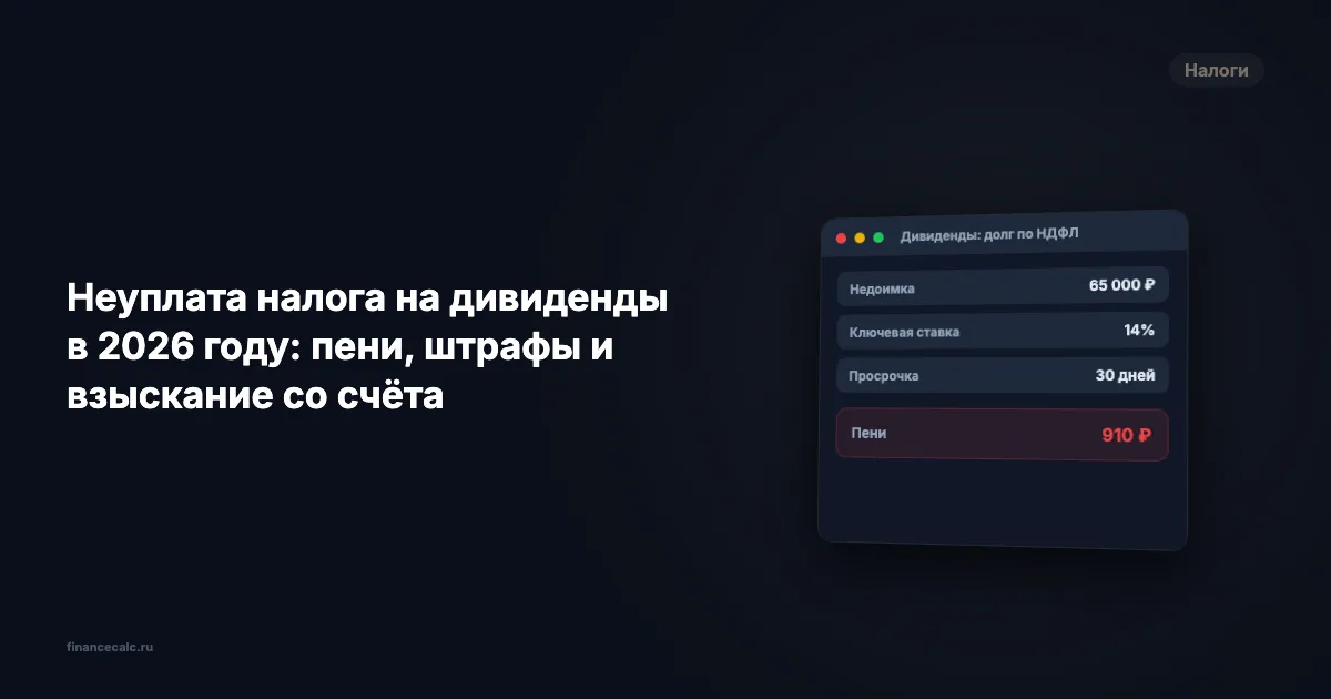 Неуплата налога на дивиденды в 2026 году: пени, штрафы и взыскание со счёта