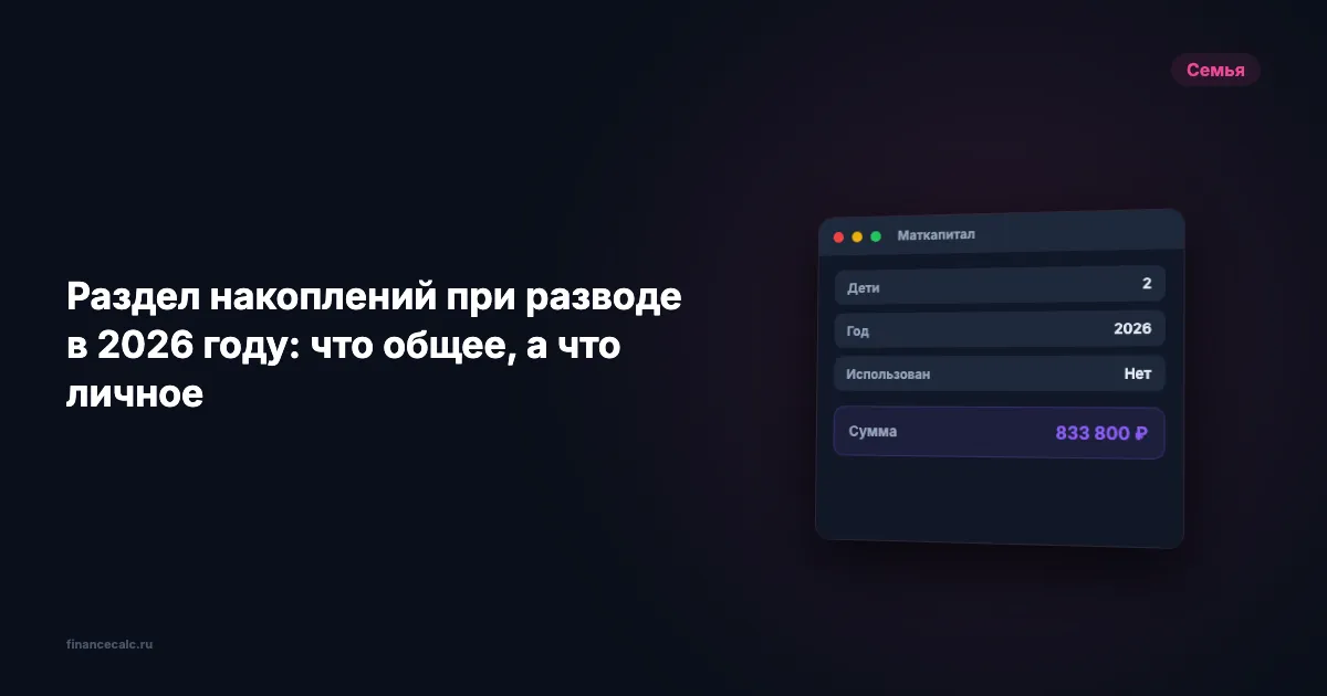Раздел накоплений при разводе в 2026 году: что общее, а что личное
