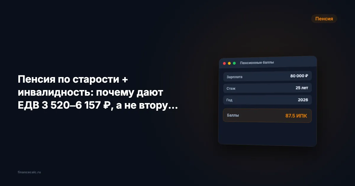 Пенсия по старости + инвалидность: почему дают ЕДВ 3 520–6 157 ₽, а не вторую пенсию