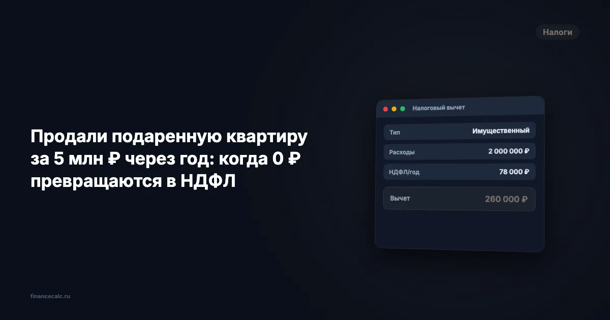 Продали подаренную квартиру за 5 млн ₽ через год: когда 0 ₽ превращаются в НДФЛ