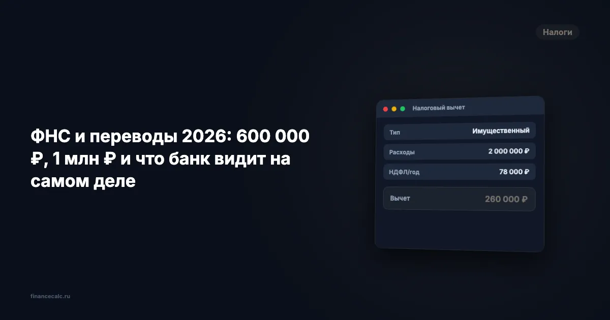 ФНС и переводы 2026: 600 000 ₽, 1 млн ₽ и что банк видит на самом деле