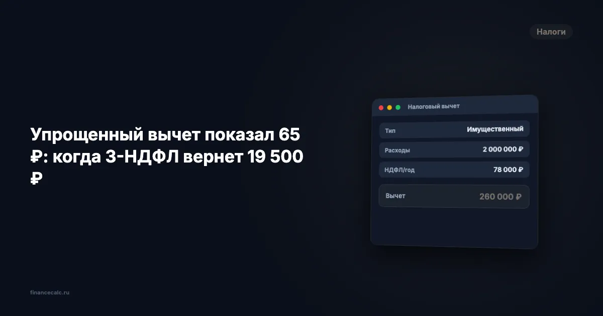 Упрощенный вычет показал 65 ₽: когда 3-НДФЛ вернет 19 500 ₽